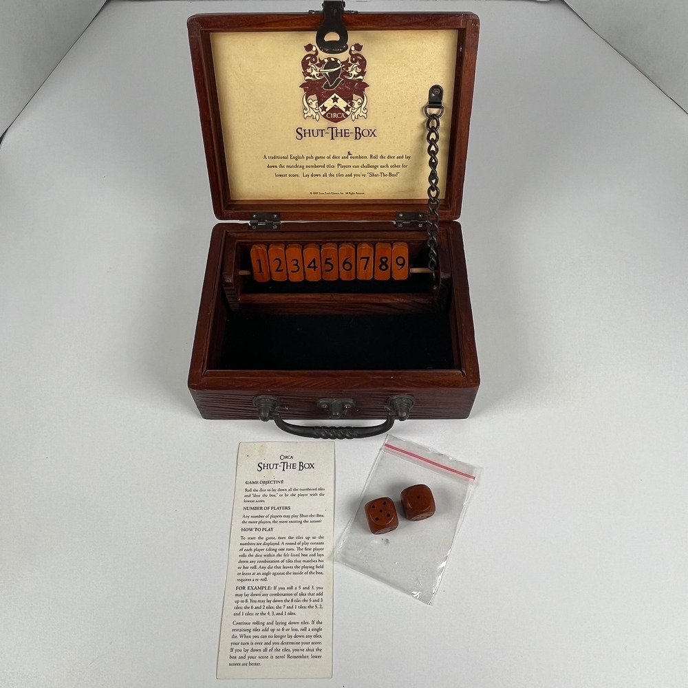 Front Porch Classics Circa Shut-The-Box Wooden Dice Game Travel Case 2007